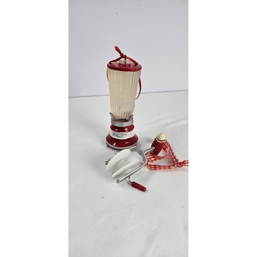 Vintage Kitchen Christmas Ornaments‎ Blender & Hand Crank Egg Beater Red White